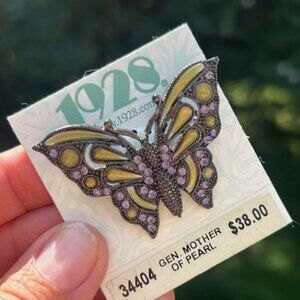 1928 BUTTERFLY MOP Purple Rhinestone Filigree BROOCH